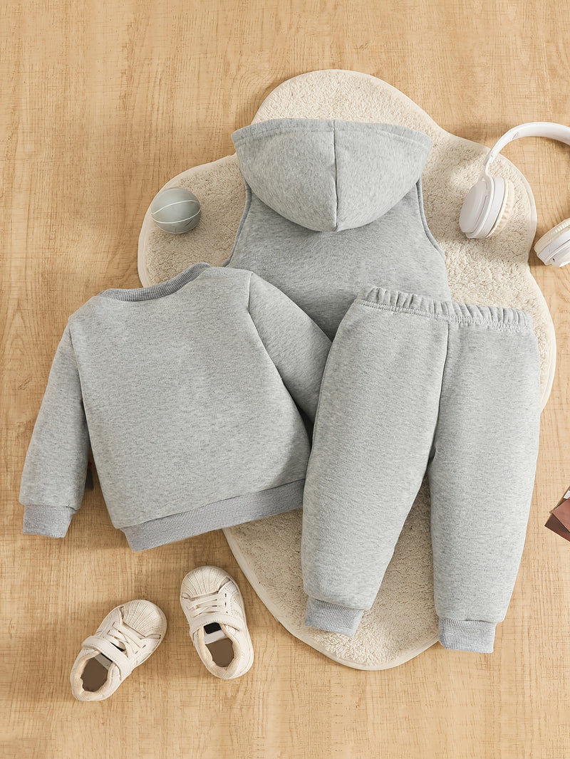 Boys 3pcs Set - Sporty Boy Graphic Hoodie, Long-Sleeve Sweatshirt.