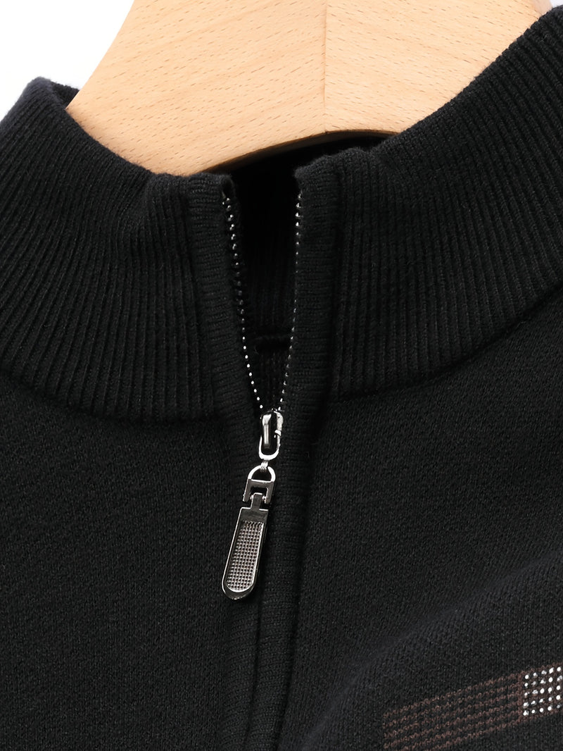 Men's Solid Color Simple Zip-Up High-Neck Long-Sleeve.