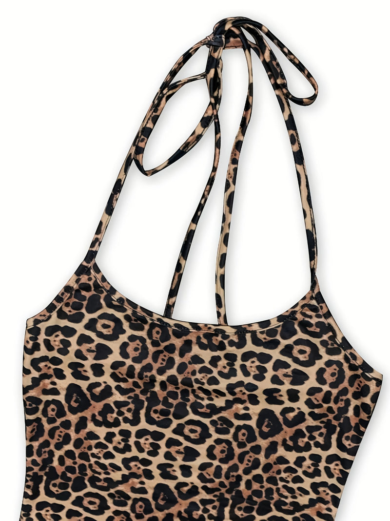 Women's Two-Piece Outfit Featuring a Leopard Print Mermaid Hem.