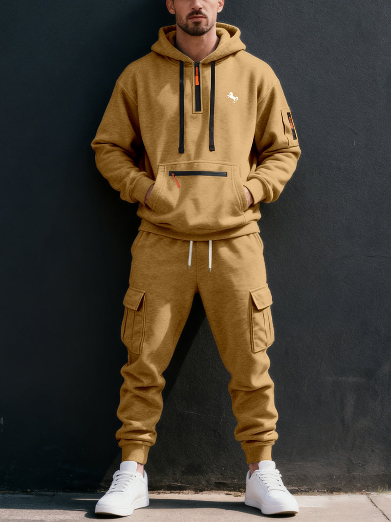 Men's Halloween Paris Letter Print Hoodie & Drawstring Cargo Jogger.