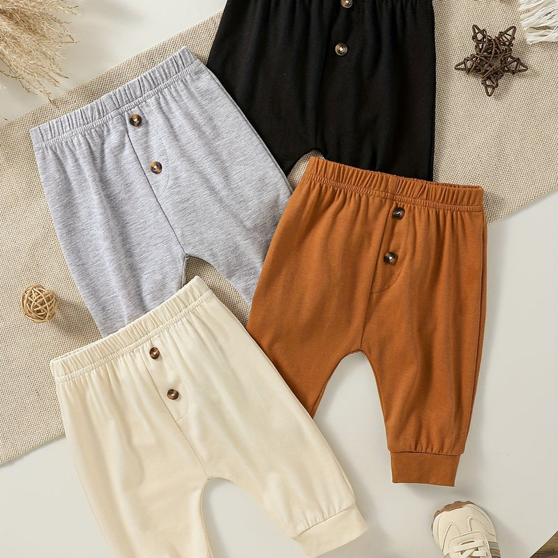 Baby Boy 2025 New Four Seasons Solid Color Casual Pants 4pcs Set.