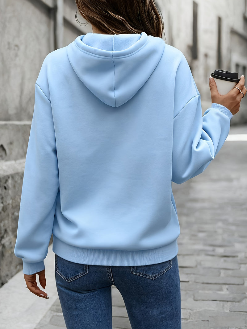 Women's Letter Embossed Print Flat Pullover Hoodie.