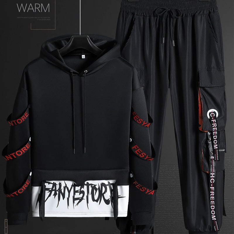 Men's Fashion Sports Two-Piece Set, Street Style Sports Hoodie and Jogging Pants.