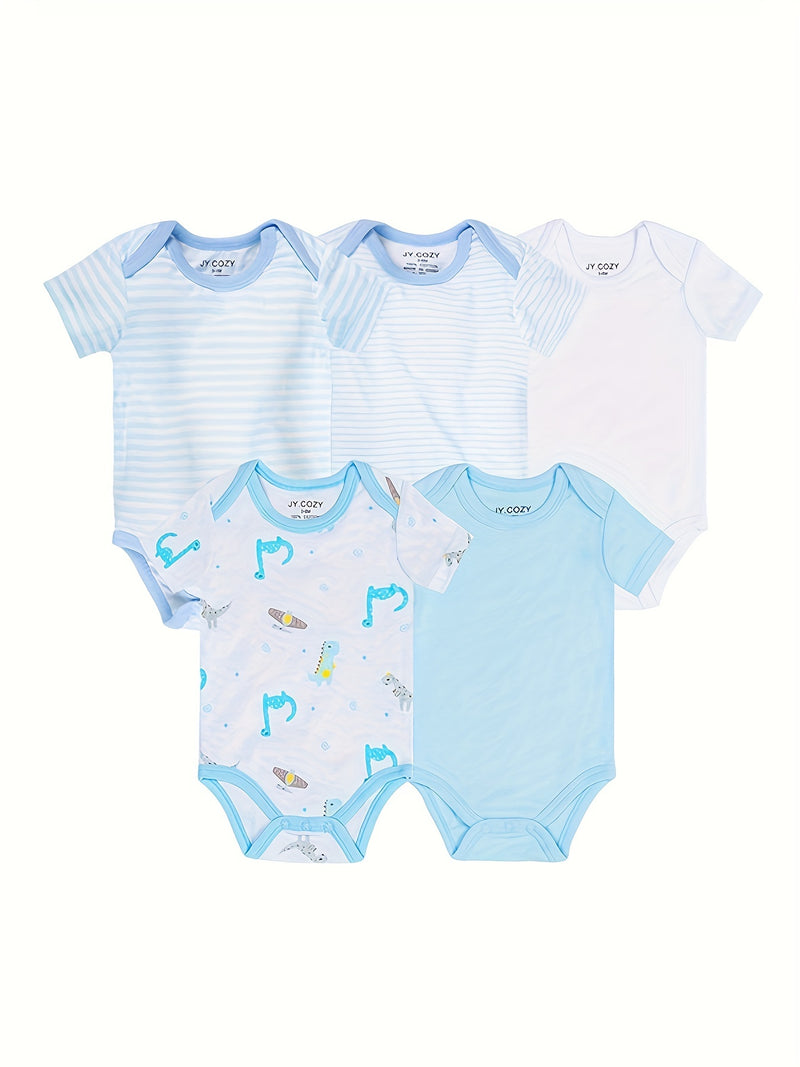 5pcs Cute Baby Girl 100% Cotton Short Sleeve Bodysuits.