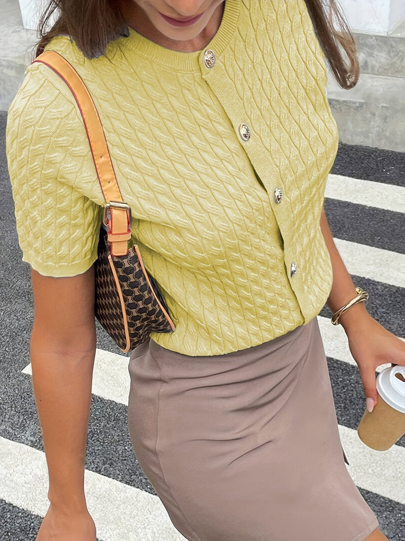 Women's Button-Front Solid Color Cable Blouse.