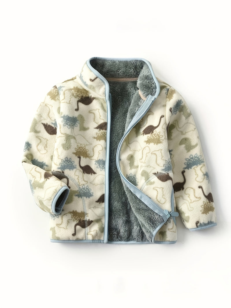 Boys' Cartoon Dinosaur Print Fleece Jacket Autumn/Winter.