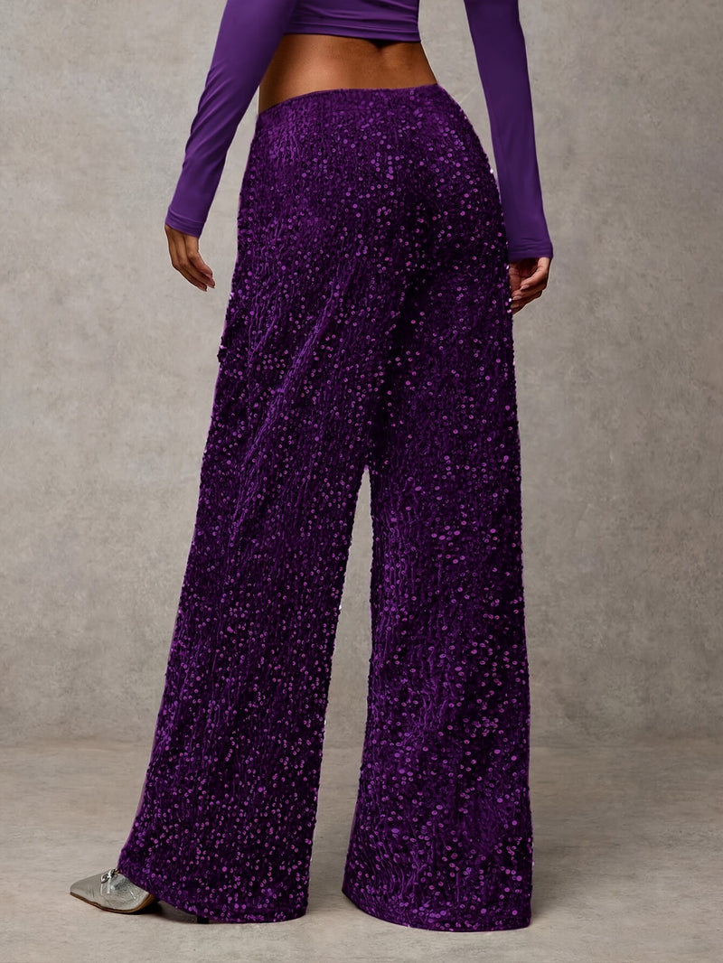 Women's Front-tie Bow Sequin Trousers, Elegant Targeted Style.