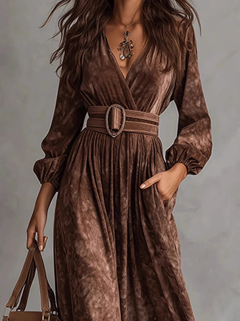 Women's Clothing, French Style, Temperament V-neck Long-sleeved Waist.