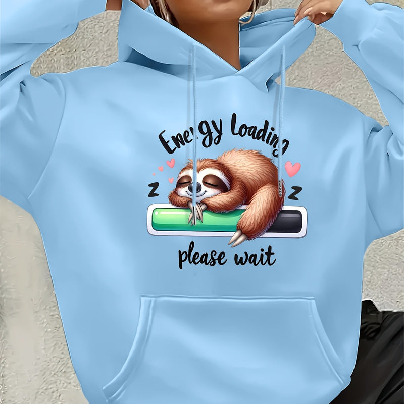 Women's Cute Sloth & Letter Print Hoodie.
