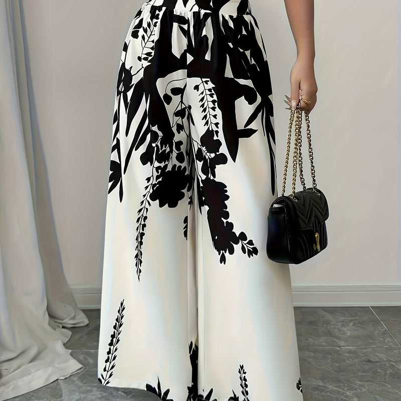 Women's Elegant Floral Print Wide-Leg Pants.