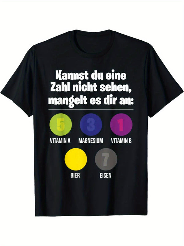 Men’s T-Shirt - Black with German Text & Beer Bottle Graphic.