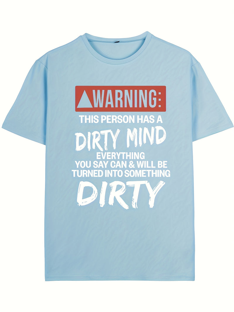 Men's Letter Graphic T-Shirt - Black with Bold White And Red Warning Prints.