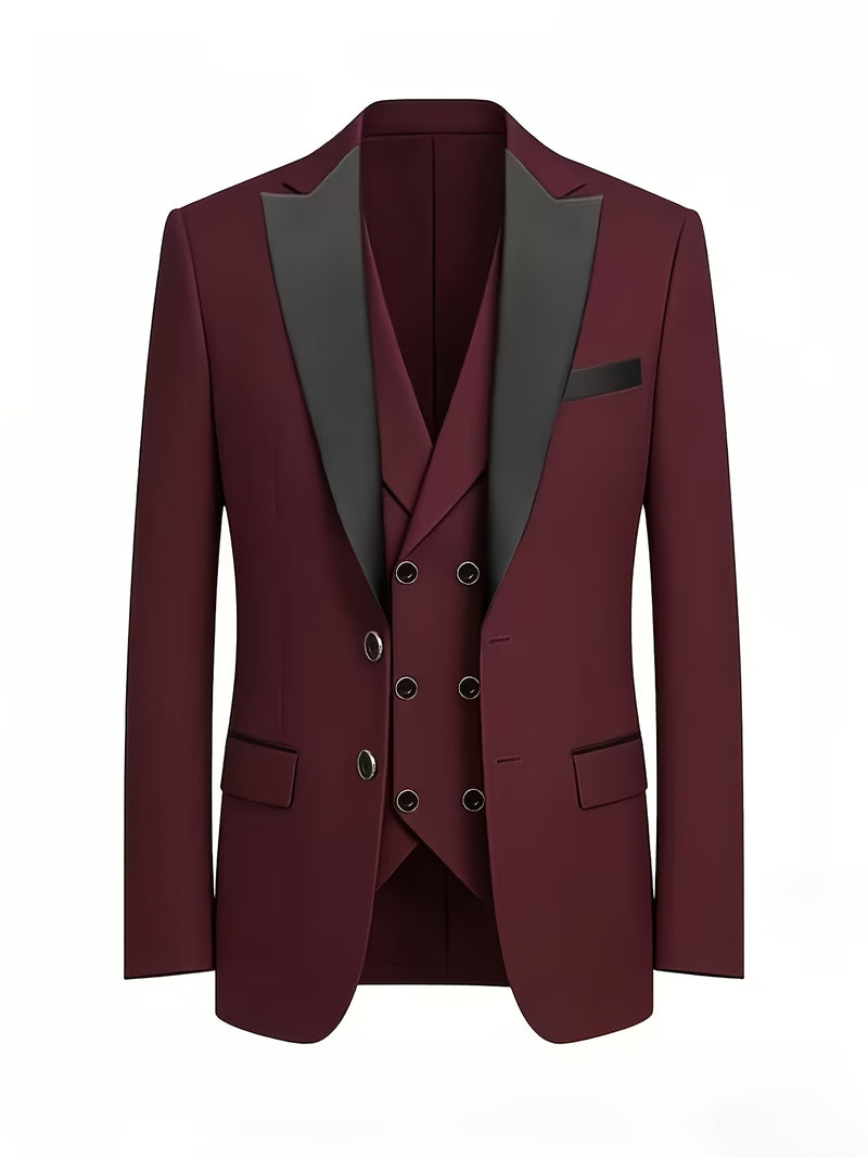 Men's Three-Piece Suit, Formal Business Attire Set, Includes Jacket.
