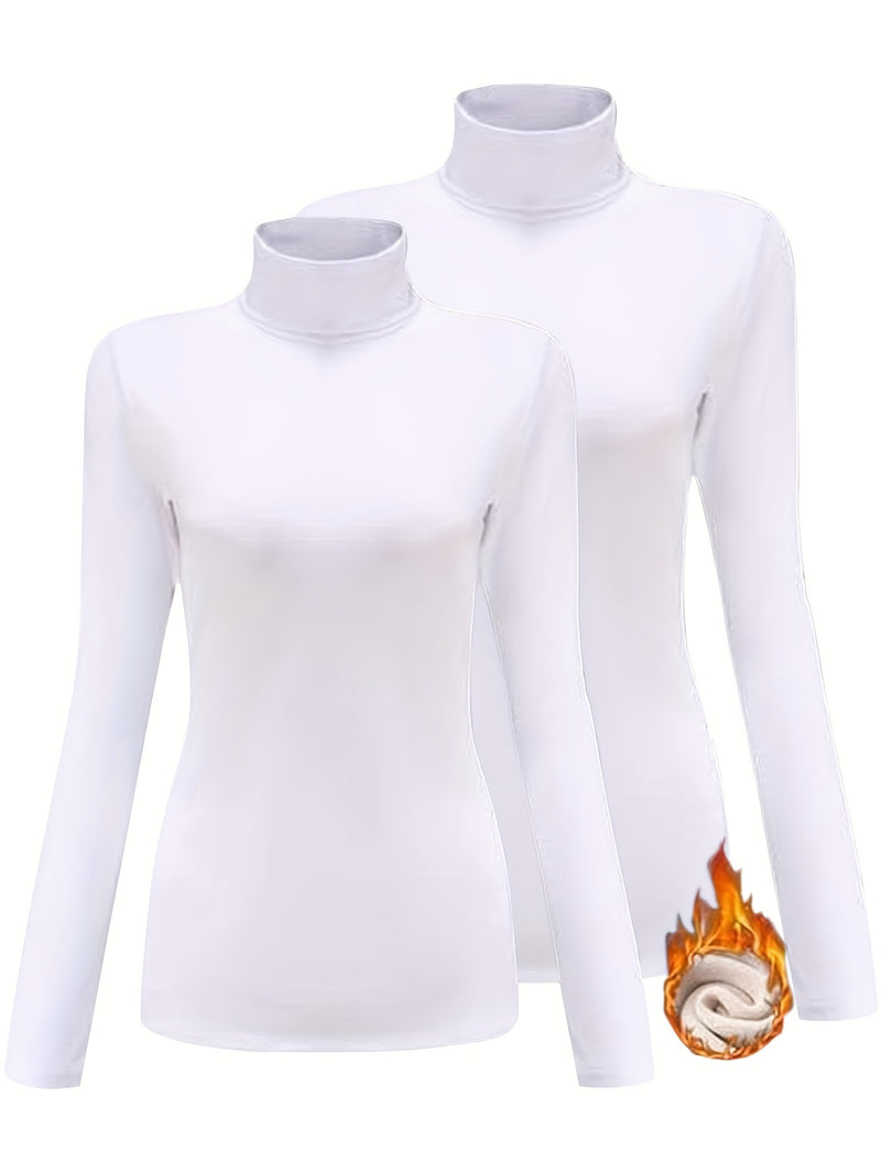 Women's High Collar T-Shirt Autumn And Winter Fleece Lining Warm Long-Sleeved.