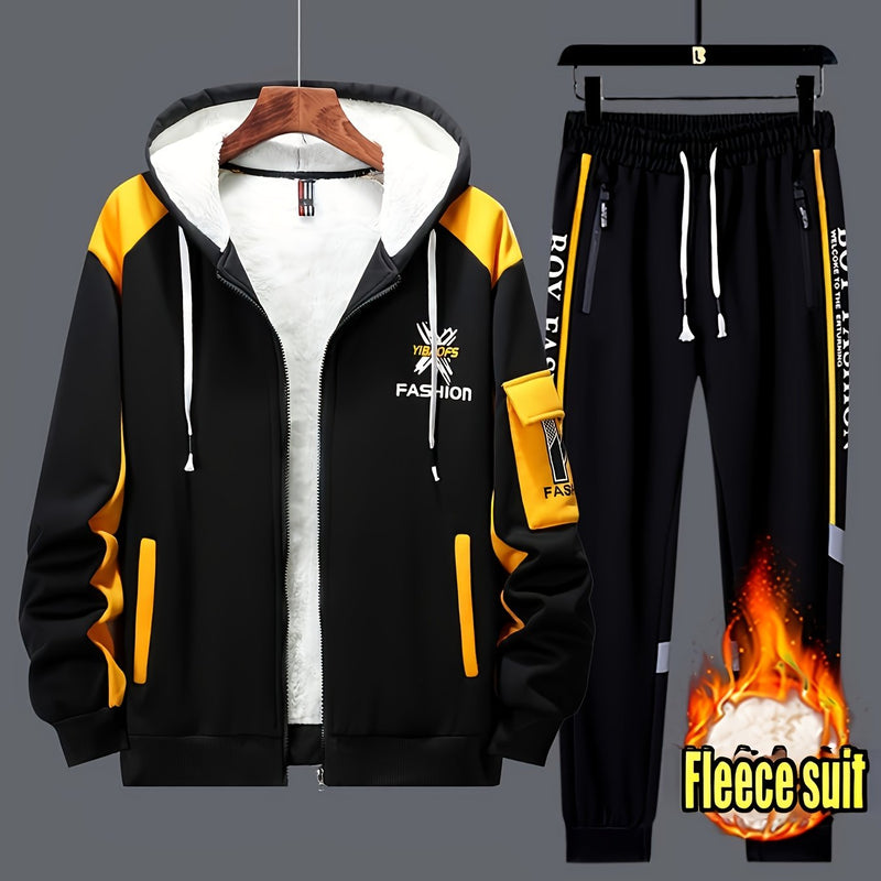 2pcs Men's -Lined Thickened Winter Jacket and Pants Set.