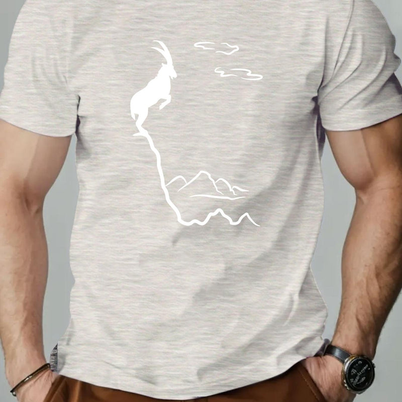 Men's Old Goat English Pattern Summer Casual Round Neck Short T-Shirt.