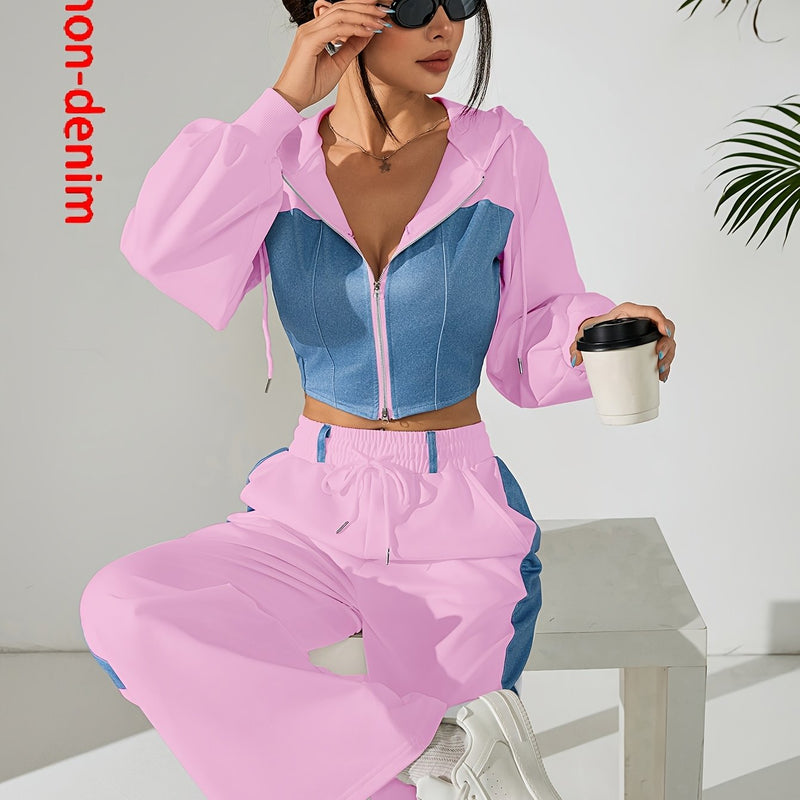 Women's Casual Elegant Straight-Leg Pants Spliced Suit.