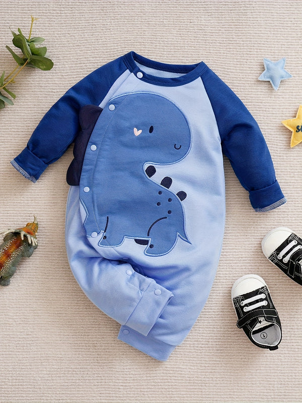 Blue Dino Bodysuit with Color-Blocking for, Spring/Fall Outfits.