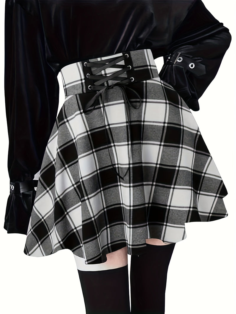Directional Women's Waist-Tied Plaid Skirt.