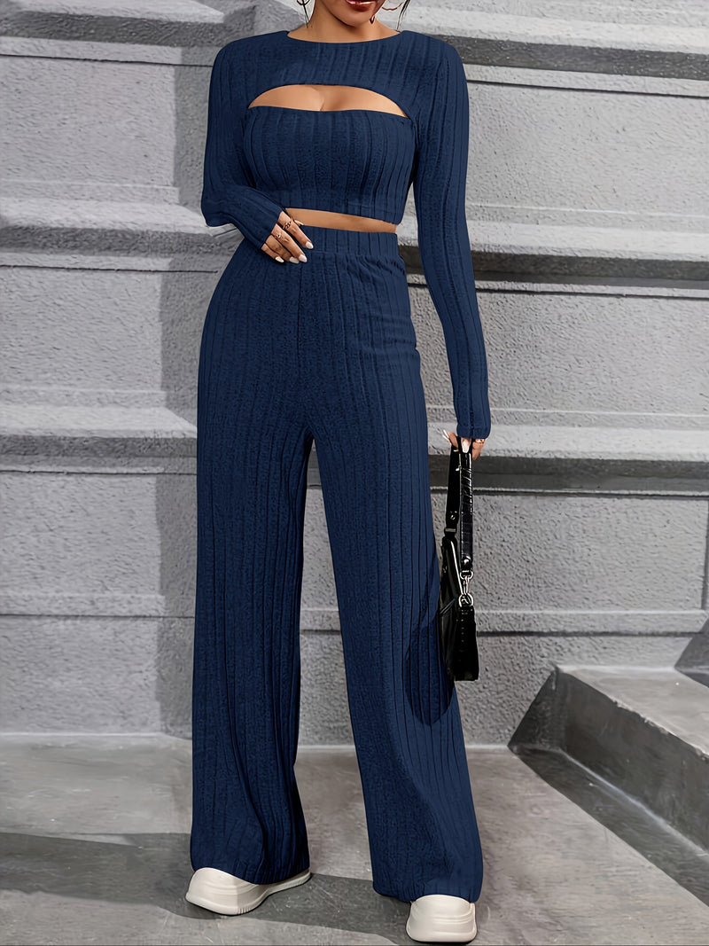 Elegant Directional Women'S Long-Sleeve T-Shirt And Long Pants.