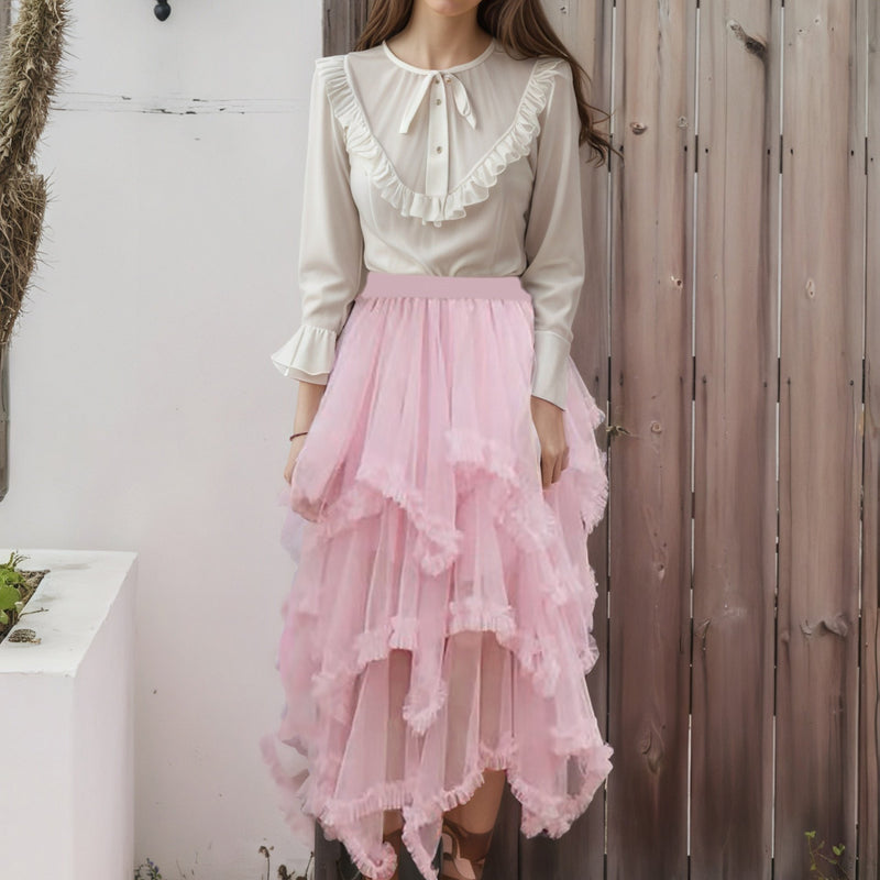 Women’s Punk-Inspired Layered Tulle Skirt with a Black Gothic Mesh.