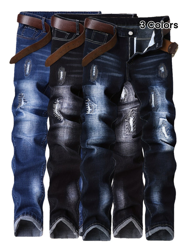 Men's Slim-Fit Stretch Denim Jeans in Dark Blue, Suitable for All Seasons.