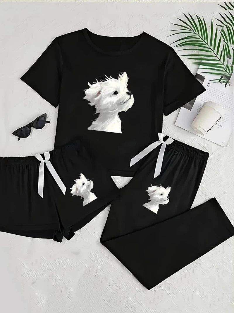 Top+Shorts+Pants 3pcs Set: Women's Summer/Fall Trendy Vacation Wear.