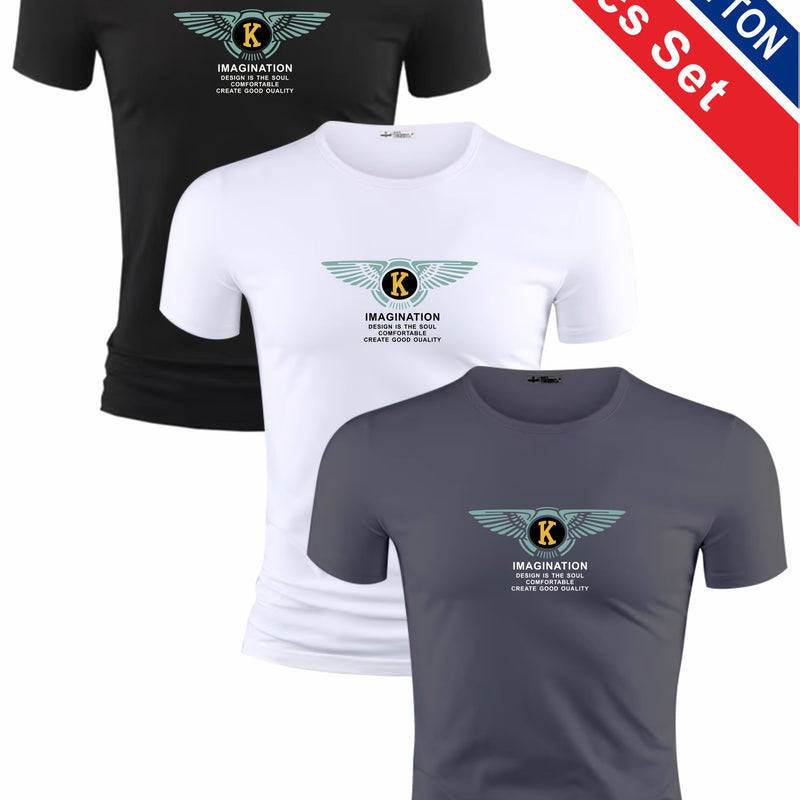 3pcs Men's Casual Short-sleeve Cotton Crew Neck T-shirt Set.