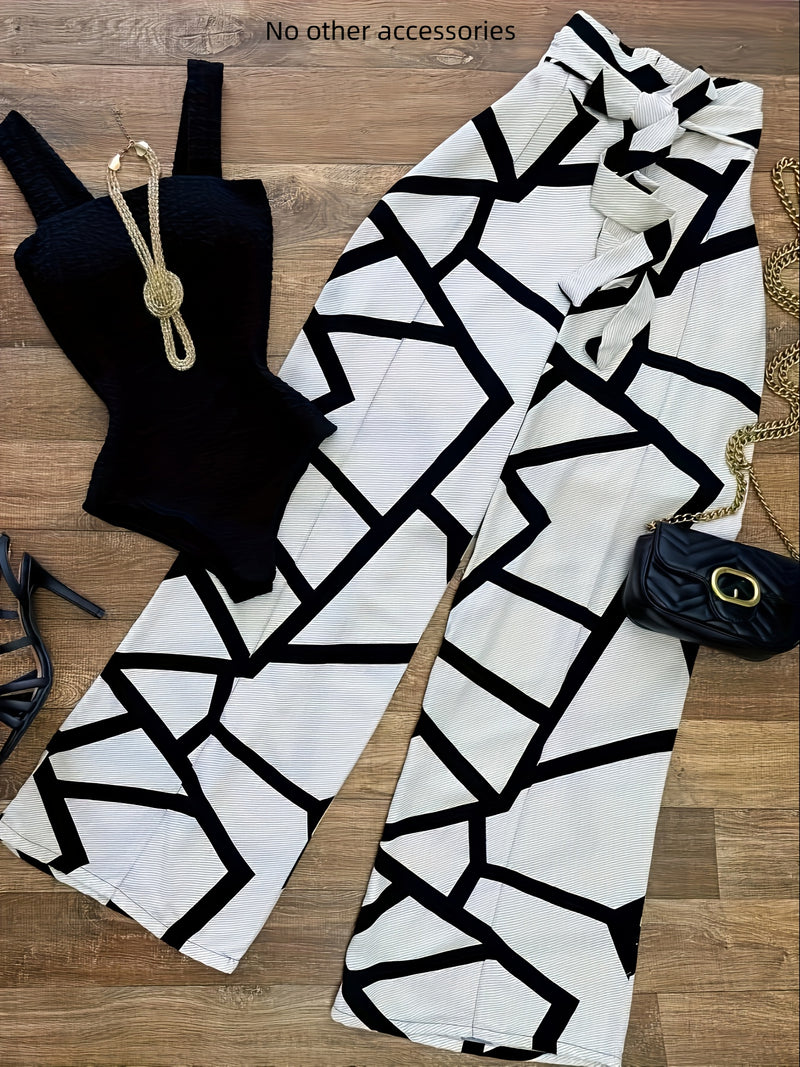 Women’s Black Elegant Sleeveless Waist-Defining Jumpsuit Plus Black And White.