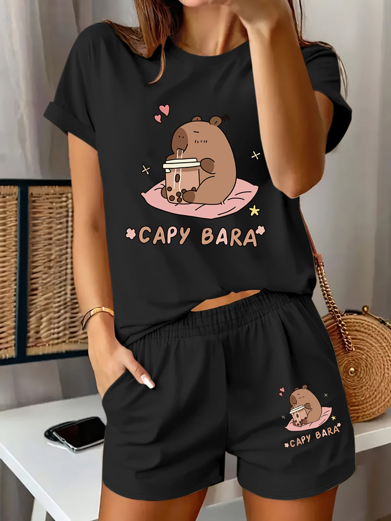 Women's Casual Graphic Print T-Shirt and Shorts.