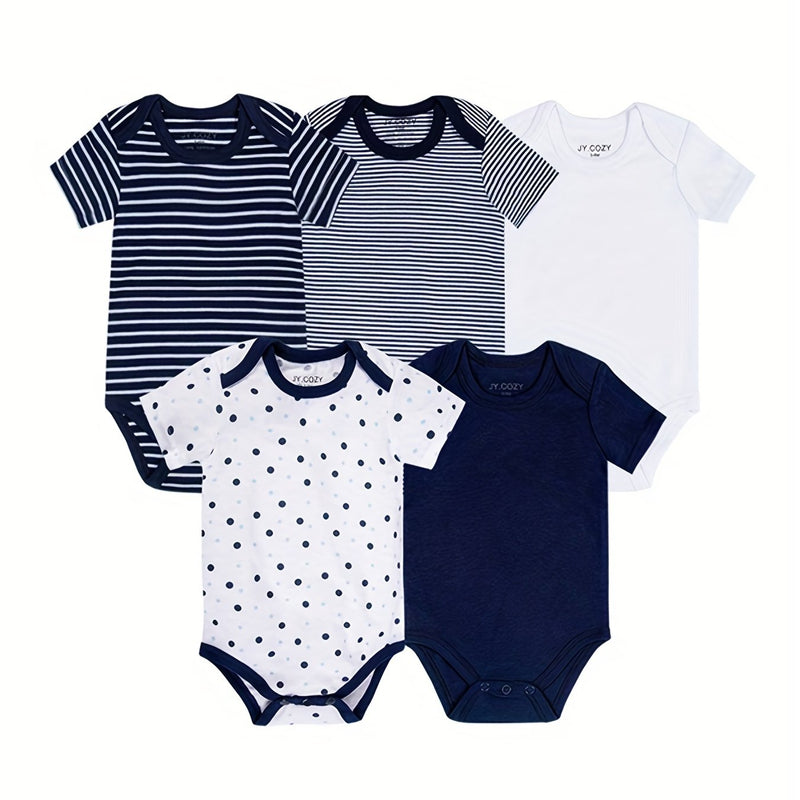 5pcs Cute Baby Girl 100% Cotton Short Sleeve Bodysuits.