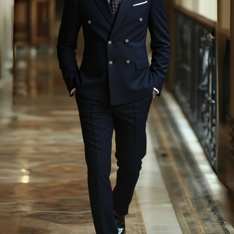 2pcs Men's Slim-Fit Black Suit Set.