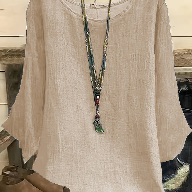 Plus-size Casual Women's Clothing, Round Neck Three-quarter Sleeve.