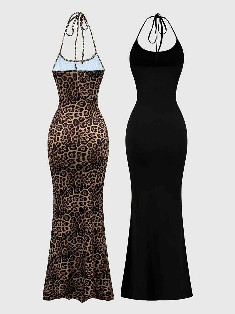 Women's Two-Piece Outfit Featuring a Leopard Print Mermaid Hem.