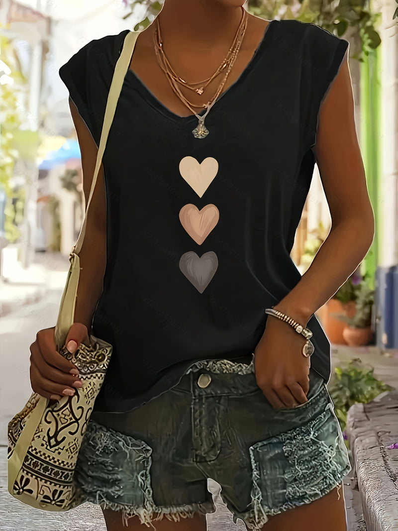 3pcs Set of Casual Floral, Heart, And Leopard Print Round Neck Fitted T-Shirts for Women.