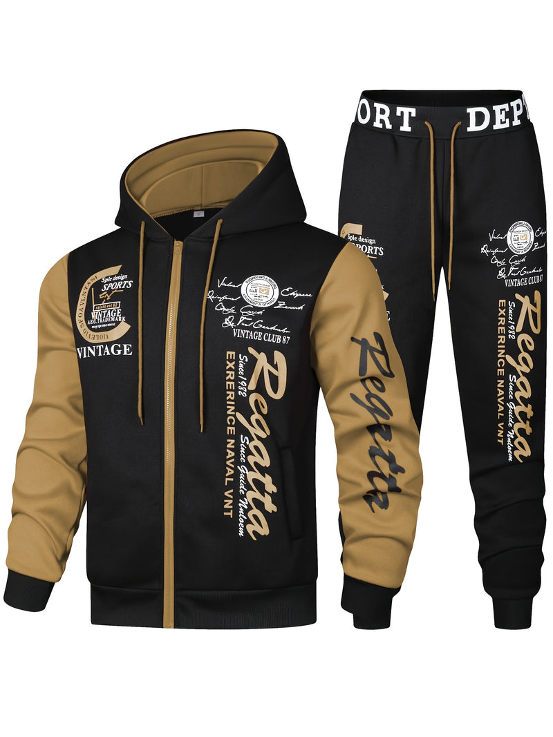 Men's Casual Sports Two-Piece Set Includes a Hooded Sweatshirt And Pants.