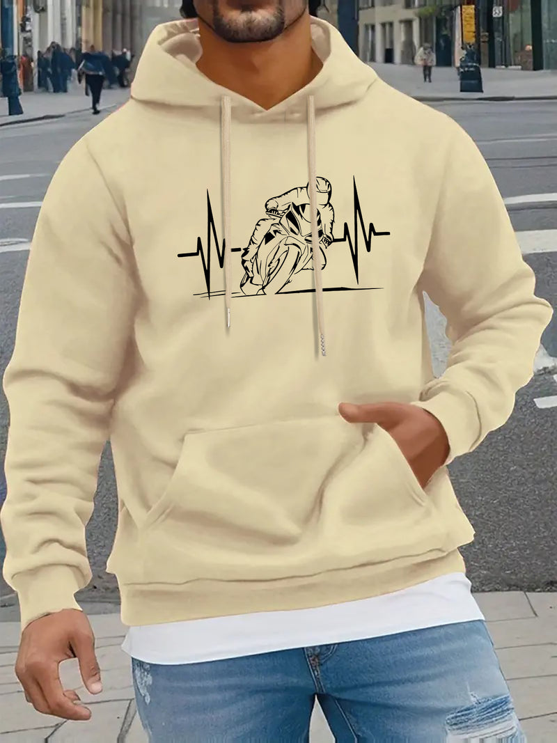 Men's Hoodie with a Heartbeat And Speed Motorcycle Print.