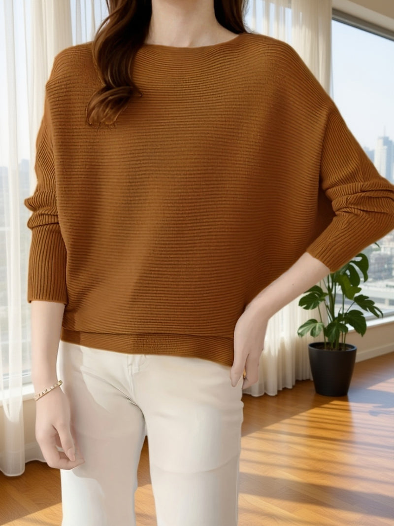 Women's Loose Batwing Sleeve Sweater, Casual Elegant Long Sleeve Top.