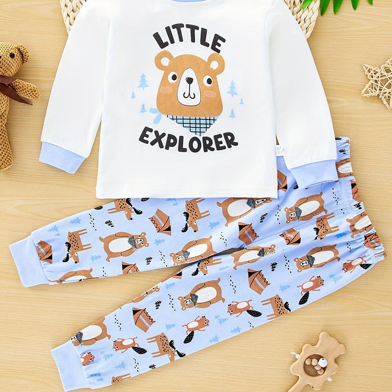2pcs Cartoon Vehicle Pattern Pajama Set for Toddler.