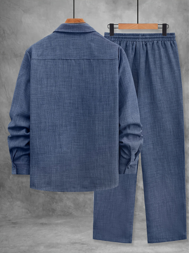 Men's Solid Color Single Patch Pocket Suit Collar Long Sleeve.