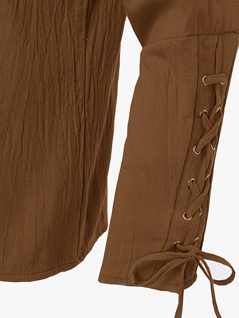Men's Stand Collar Shirt with Drawstring Arm Bands.