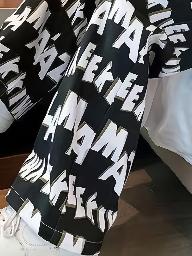 Men's Casual Wide-Leg Pants with Bold Letter Print.