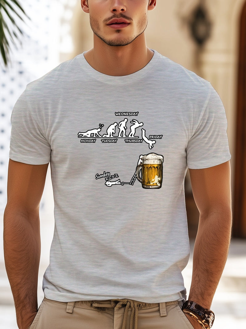 Men'S Creative Beer Illustration Casual Streetwear T-Shirt.