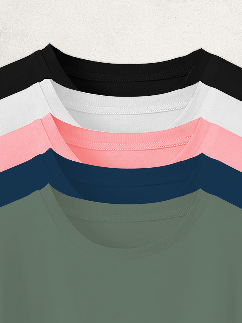 5pcs Women’s Solid Color Pure T-Shirts.