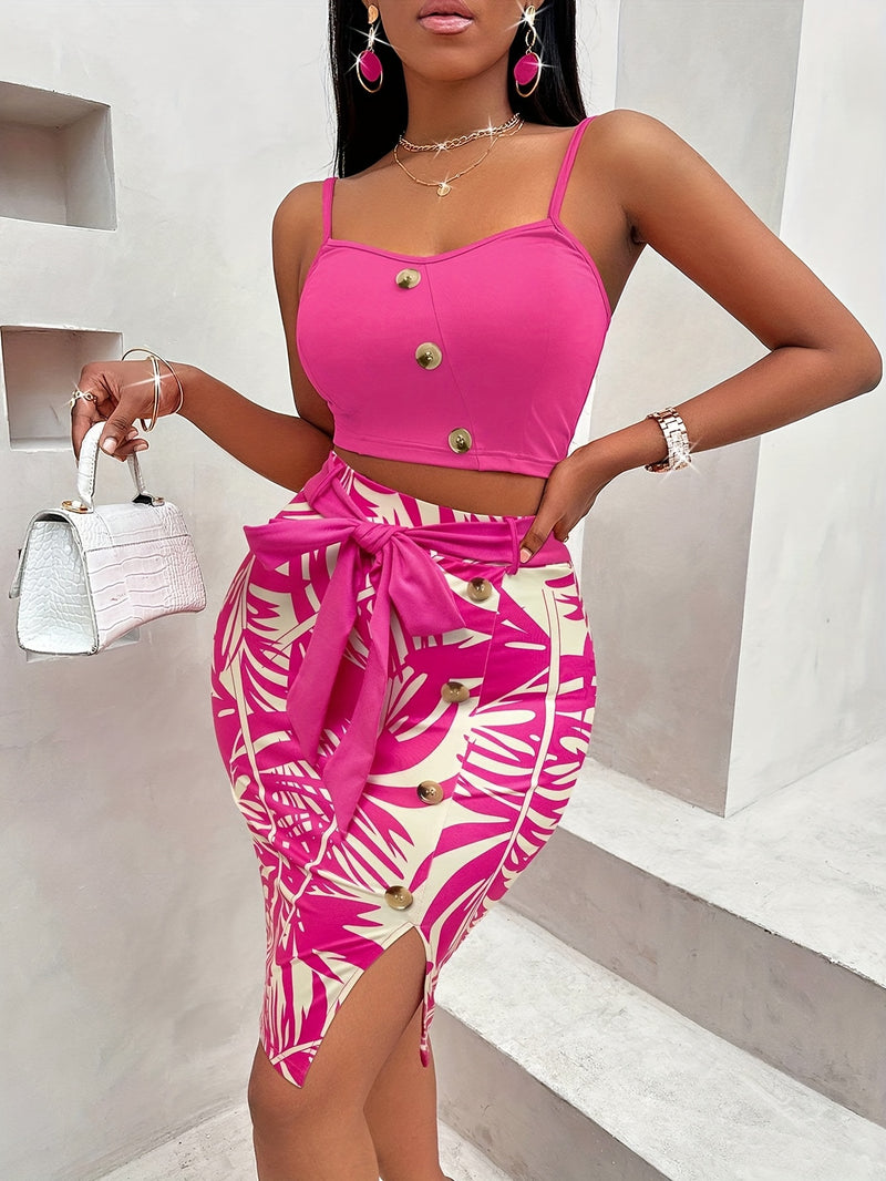 Women's Strap Top Tie-Waist Skirt Set.