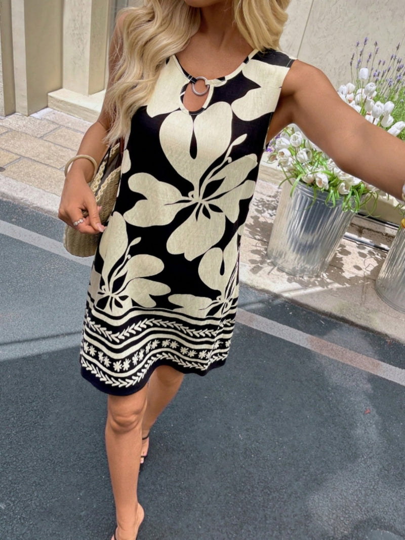 Women's Summer Fashion Dress, Casual Vacation Sleeveless Round Neck Printed.
