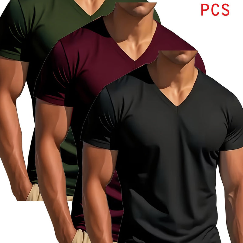 3pcs Men's V-Neck T-Shirts.