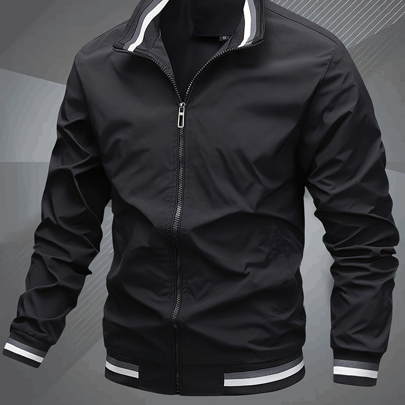 Men's Classic Design Baseball Collar Jacket For Spring Fall.