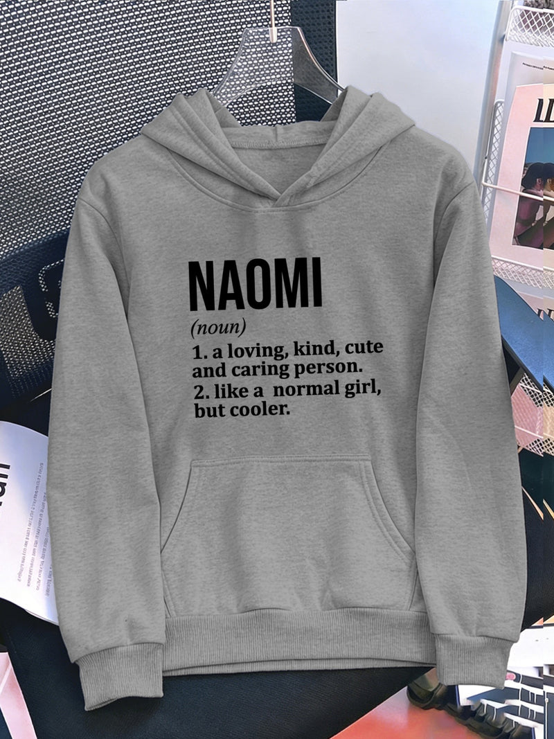 Women's Pocket Hoodie with Printed Lettering and Lining.