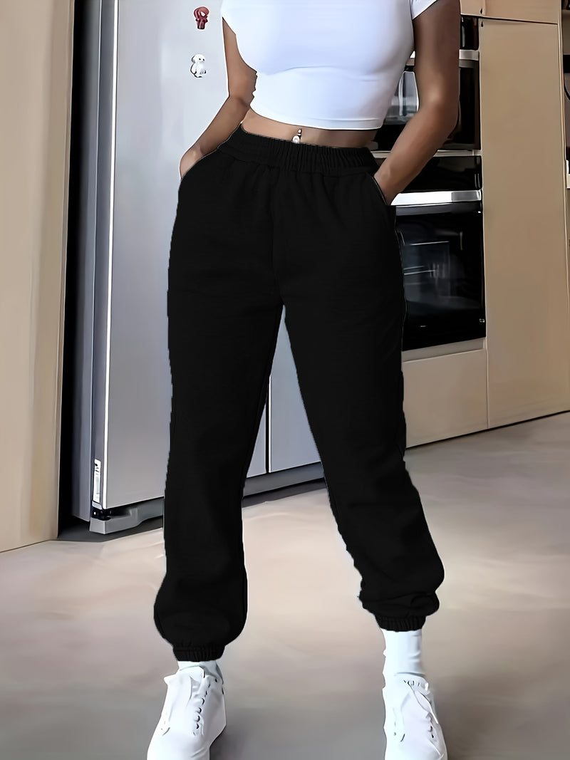 High-Waisted Elastic Jogger Pants for Women - 100% Polyester Casual Style.